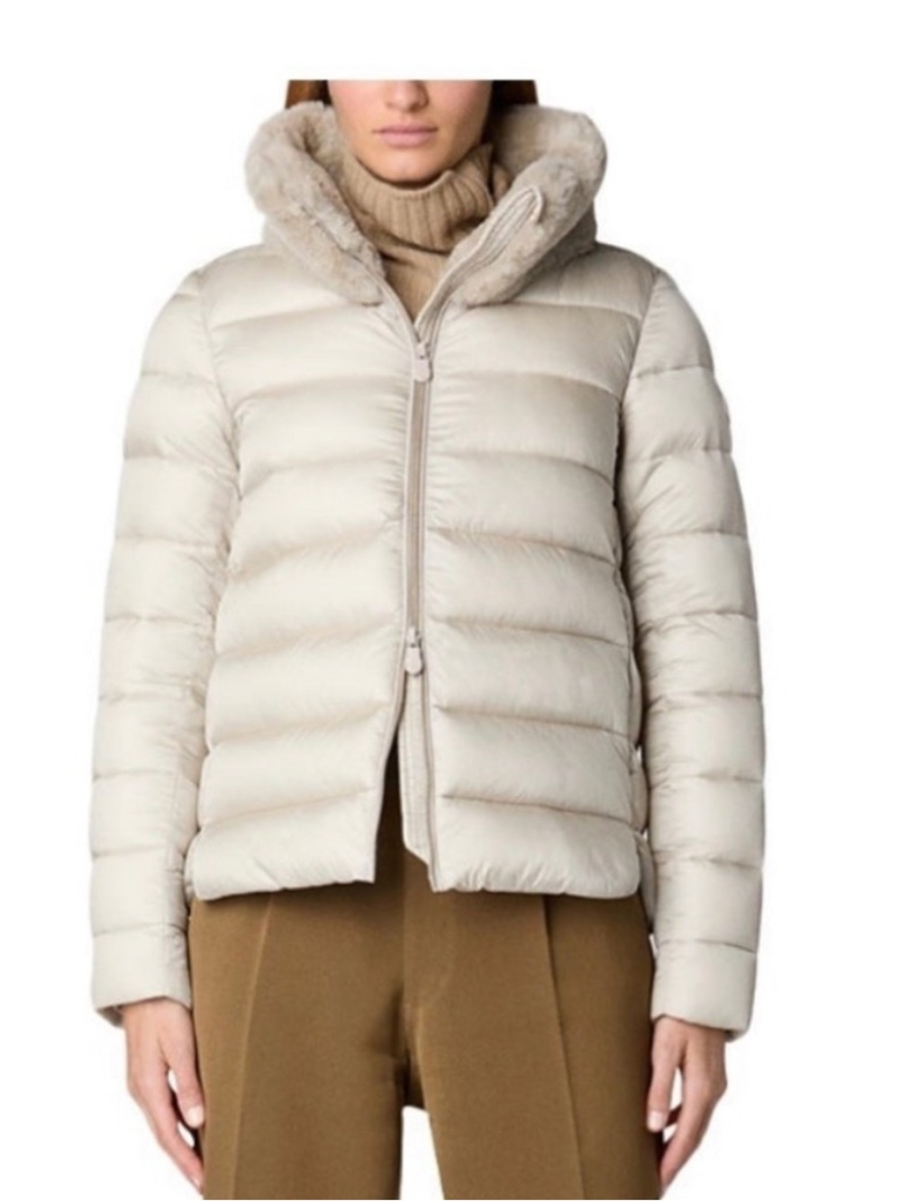 SAVE THE DUCK Mei Faux Fur Collar Puffer Jacket - Cream